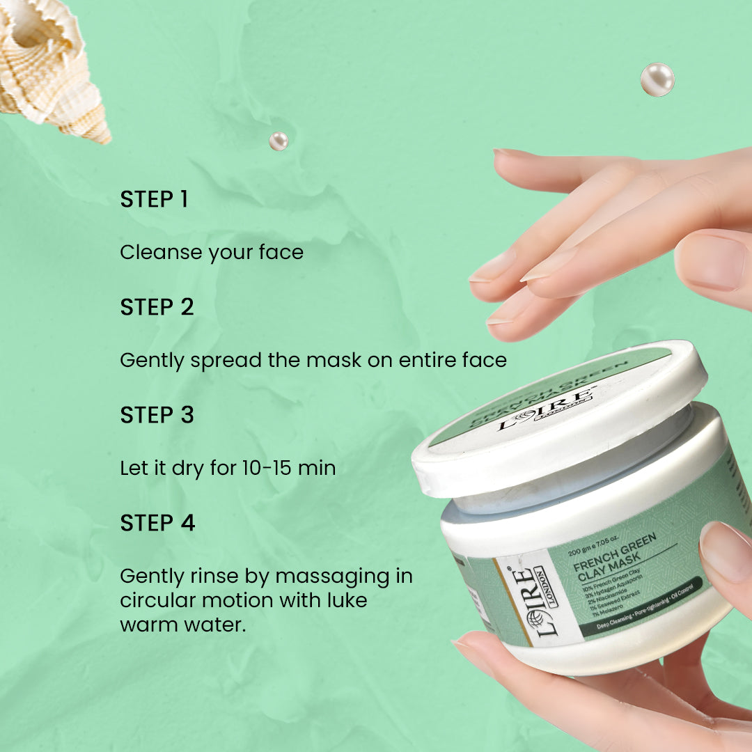 Loire French Green Clay Mask for Deep Cleansing, Oil Control & Brightening | Detox Clay Mask