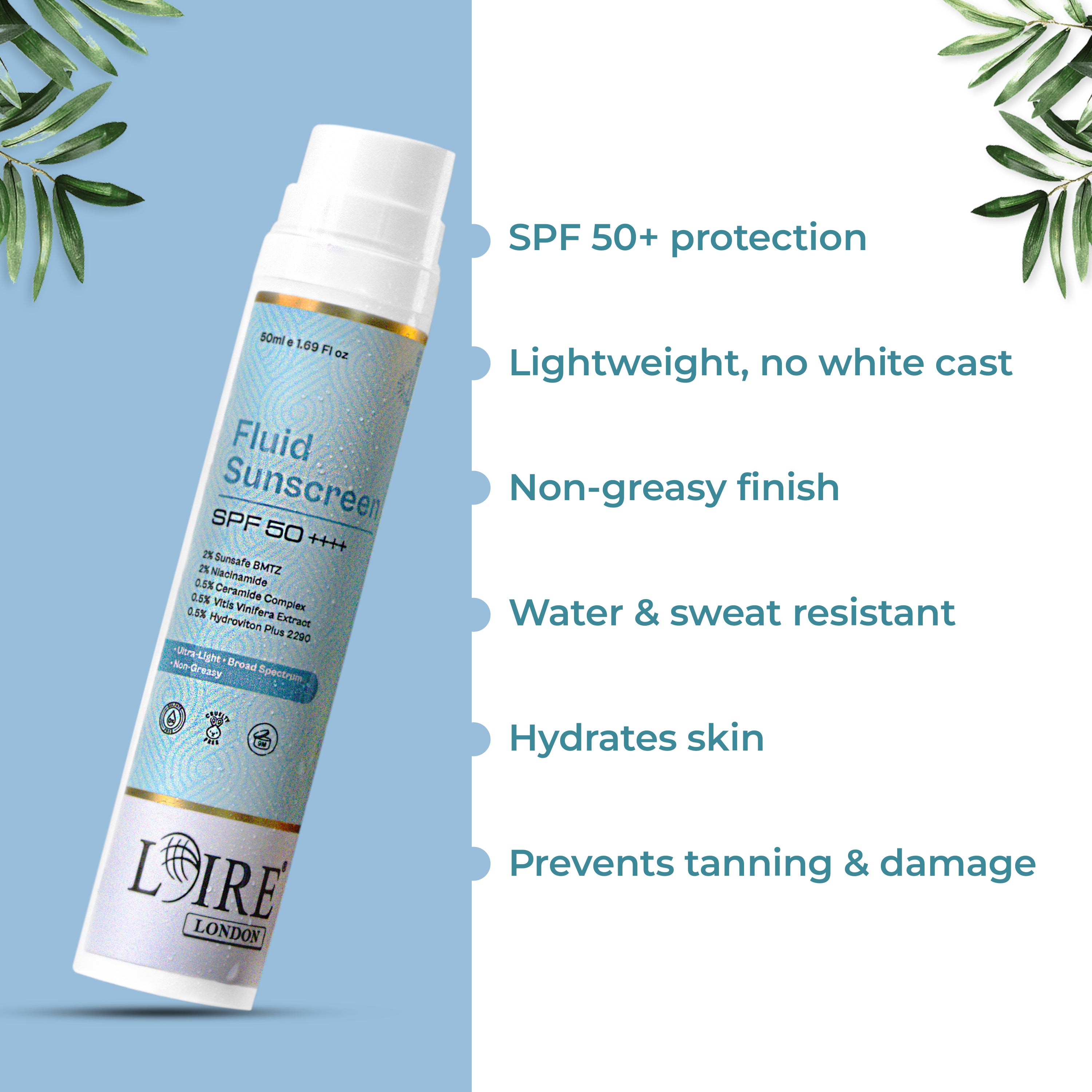 Fluid Sunscreen SPF 50+++ - Lightweight Water-Based Sunscreen for All Skin Types