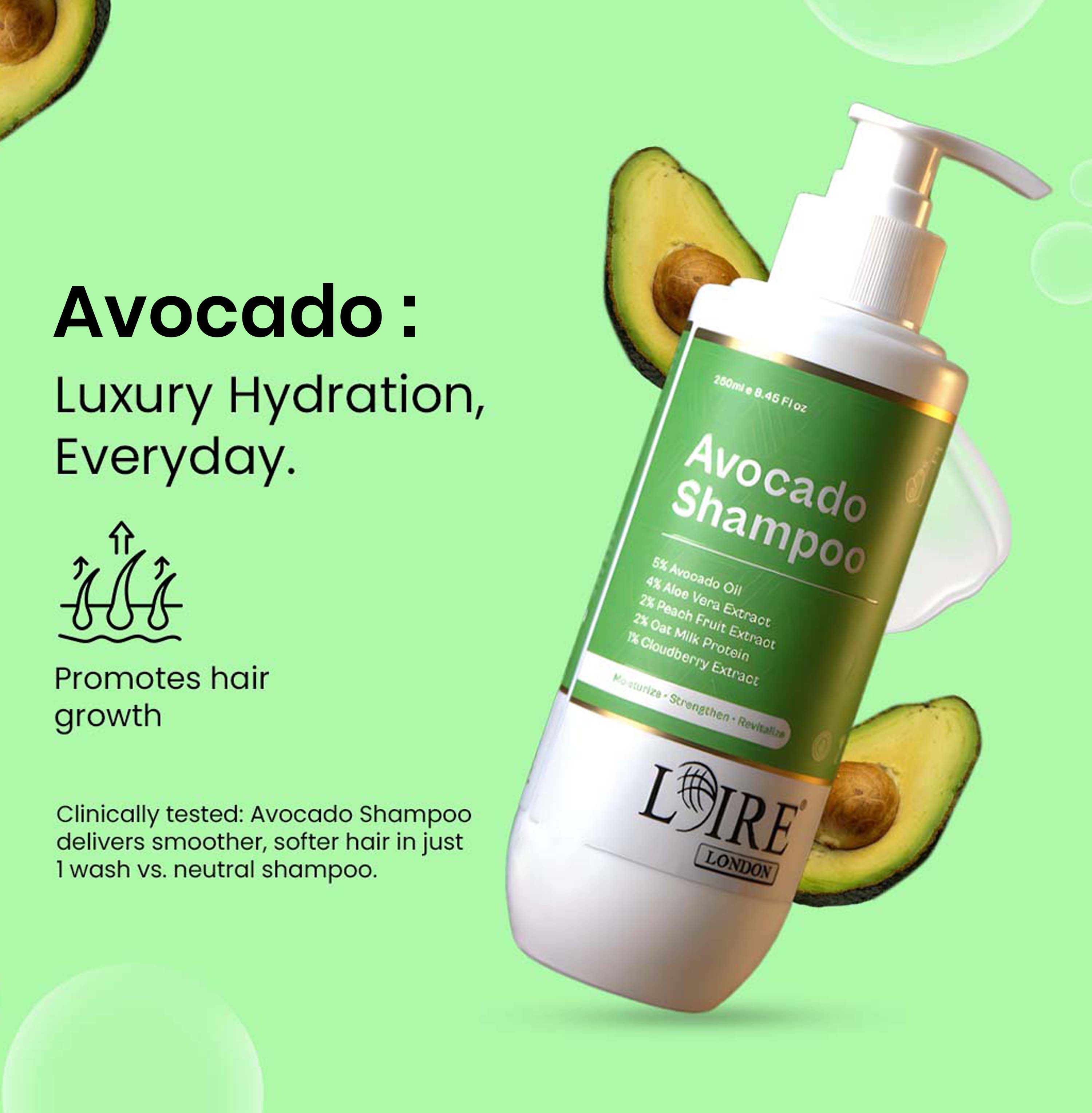 Loire Avocado Shampoo for Dry and Damaged Hair – Nourishing Sulfate Free Shampoo