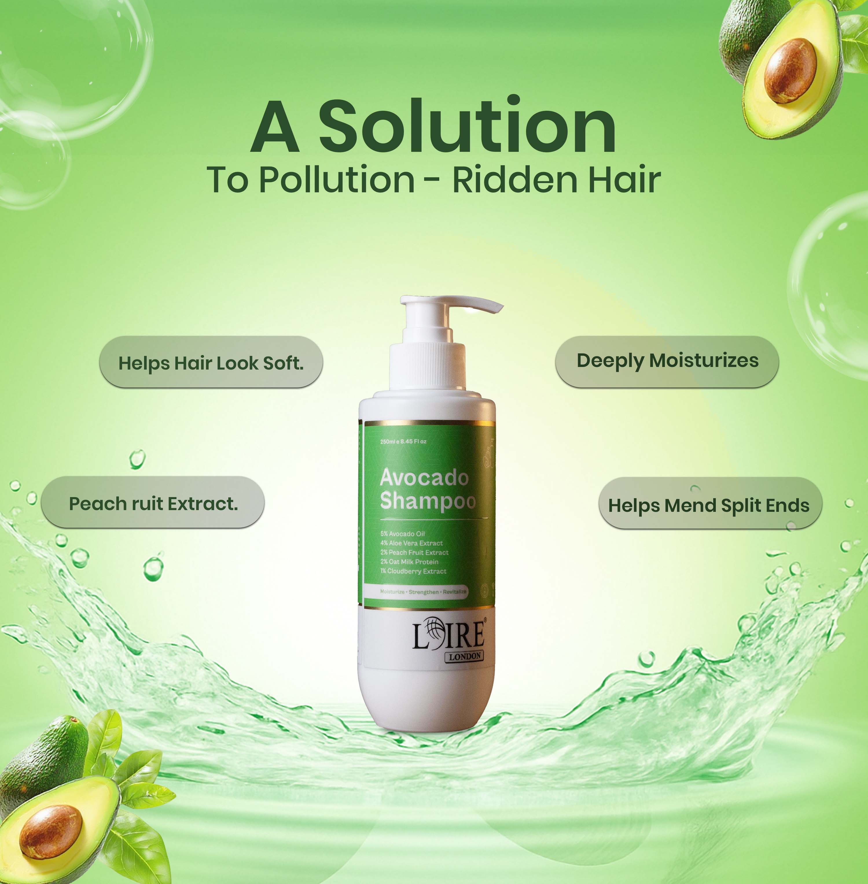 Loire Avocado Shampoo for Dry and Damaged Hair – Nourishing Sulfate Free Shampoo