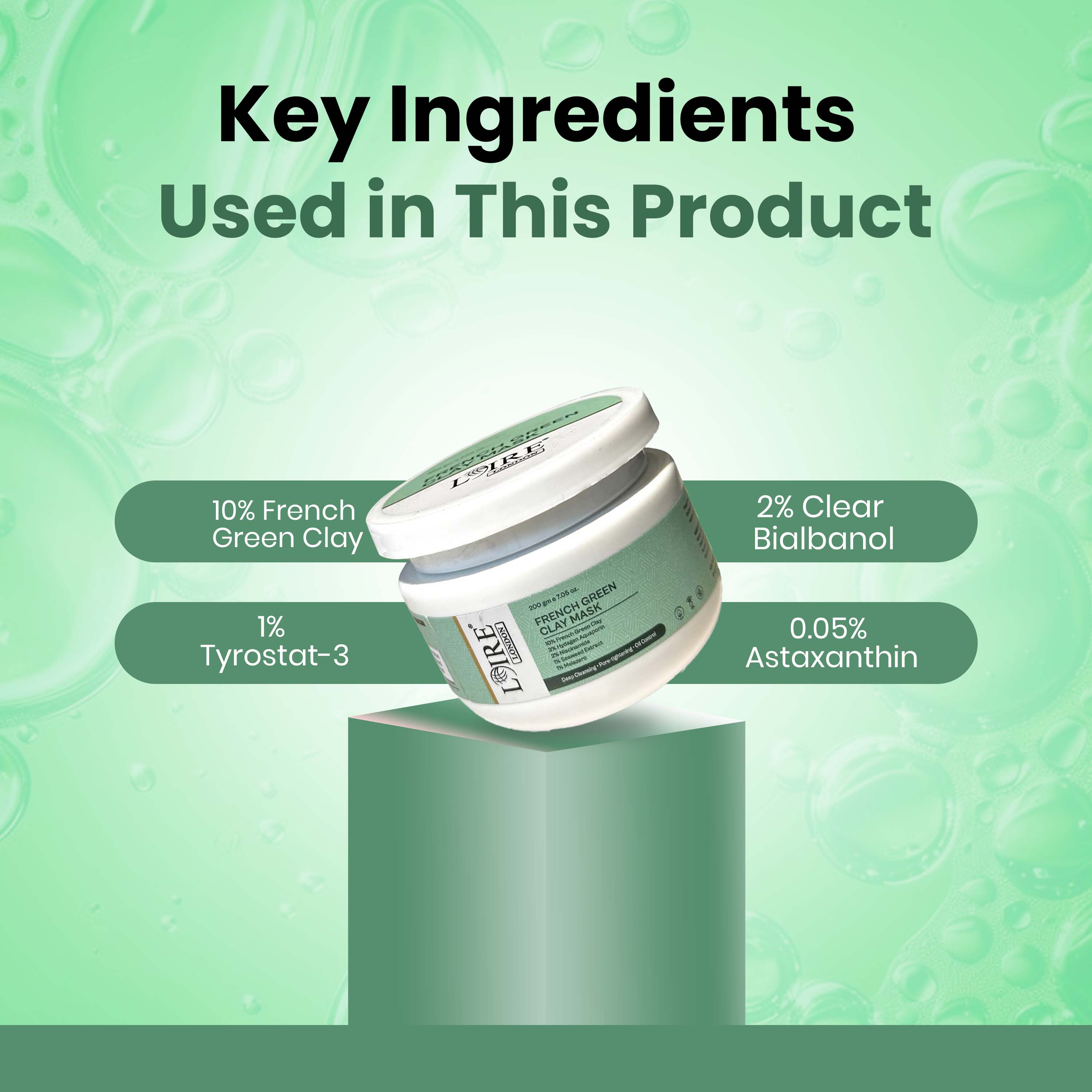 Loire French Green Clay Mask for Deep Cleansing, Oil Control & Brightening | Detox Clay Mask